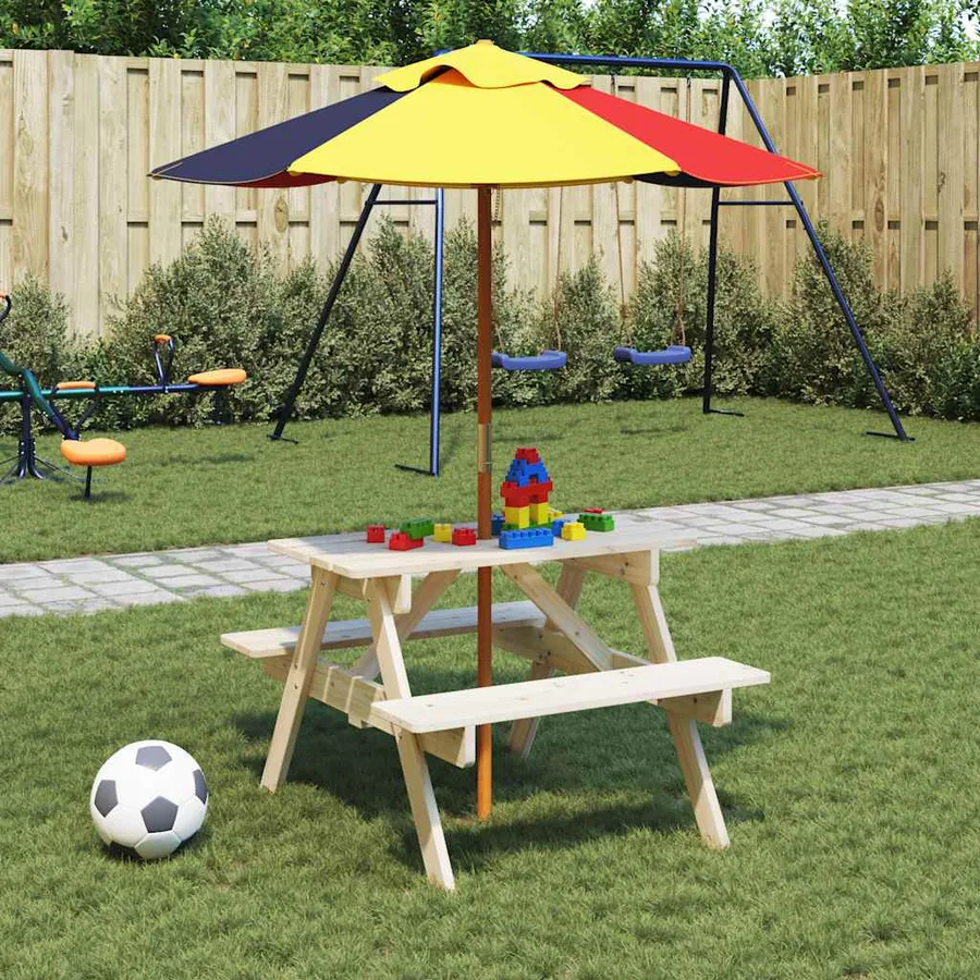 Table de pique-nique pour 4 enfants avec trou de parasol sapin - 3