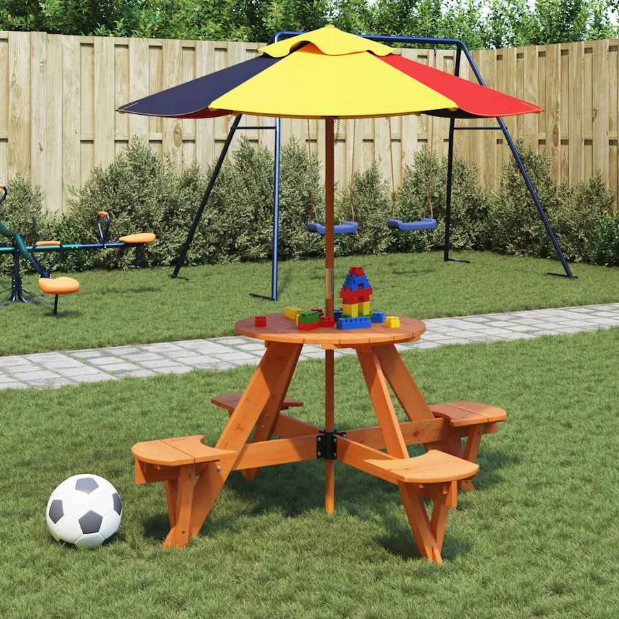 Table de pique-nique pour 4 enfants avec trou de parasol rond - 3