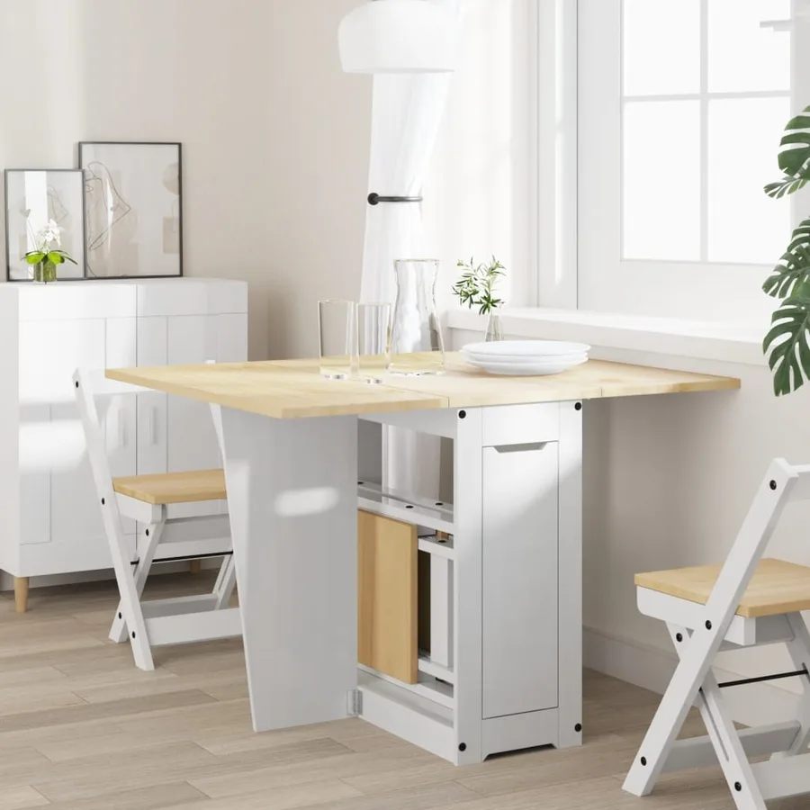 Table à manger papillon pliable Corona blanc bois de pin massif - 3
