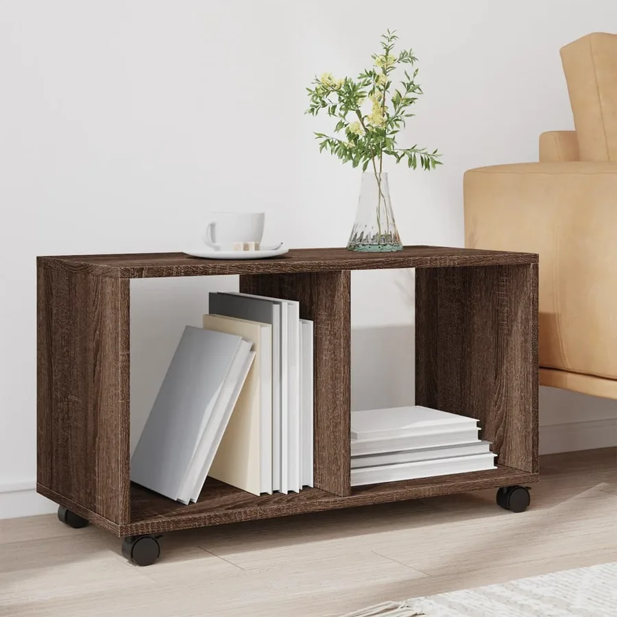 Armoire roulante chêne marron 72x33x42,5 cm bois d'ingénierie - 3