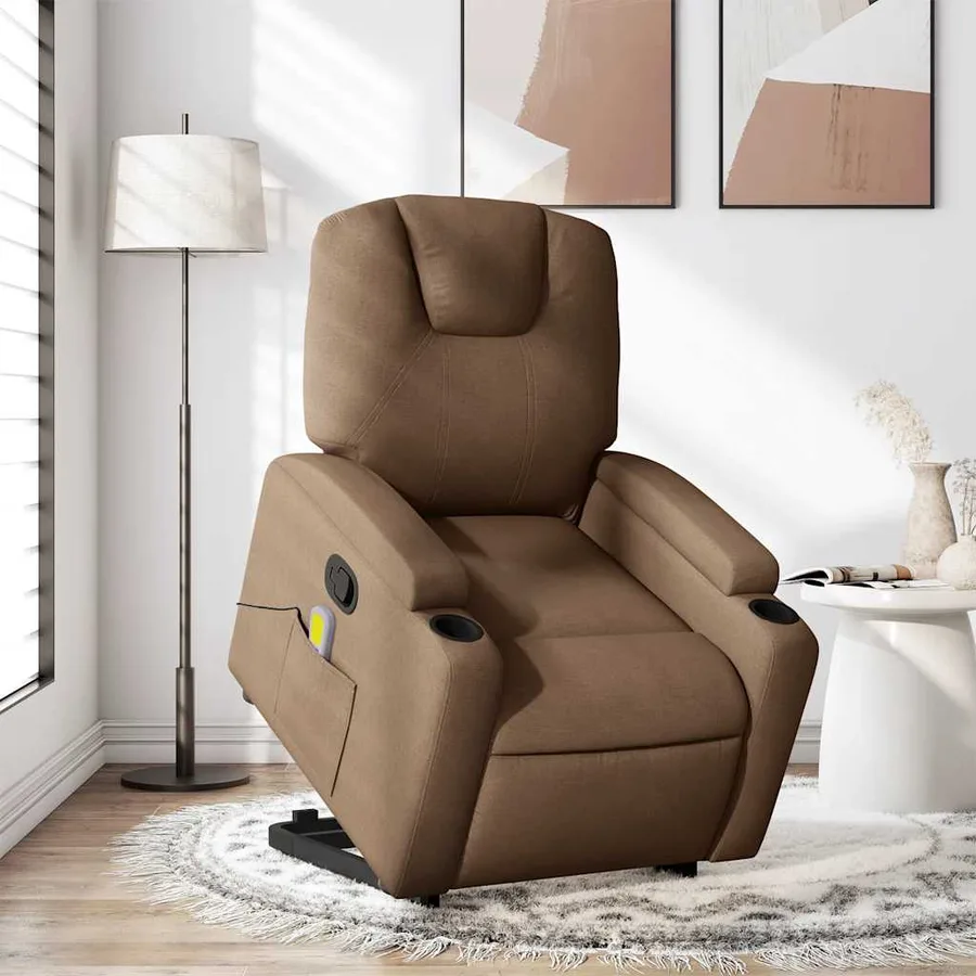 Fauteuil de massage inclinable Marron Tissu - 16