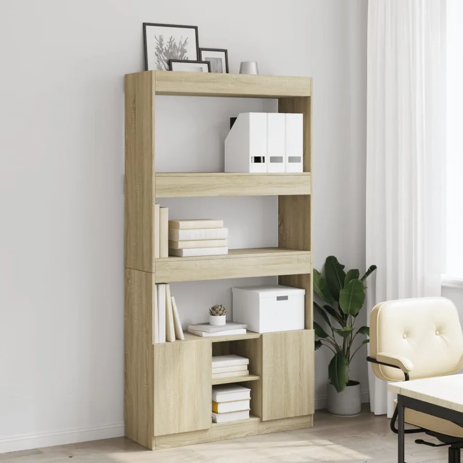 Buffet haut chêne sonoma 92x33x180 cm bois d'ingénierie - 3