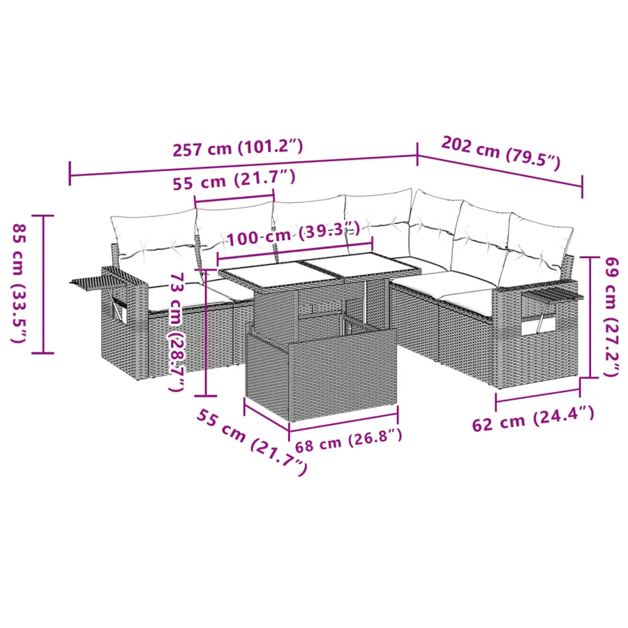 Salon de jardin avec coussins 7 pcs marron résine tressée - 11
