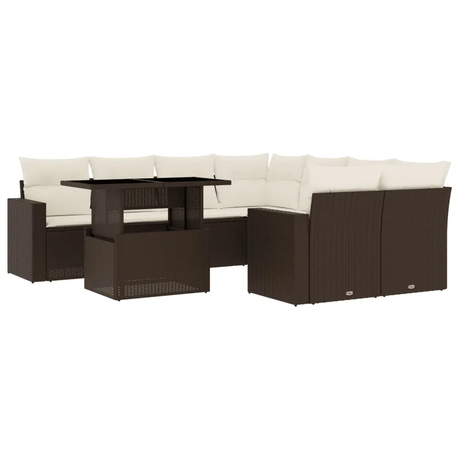 Salon de jardin avec coussins 9 pcs marron résine tressée - 2