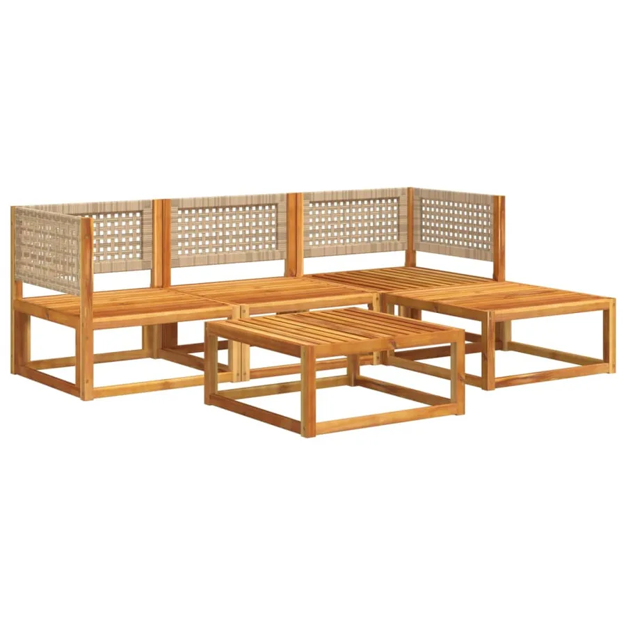 Ensemble de canapés de jardin 5 pièces avec coussins en bois d'acacia et rotin - 3