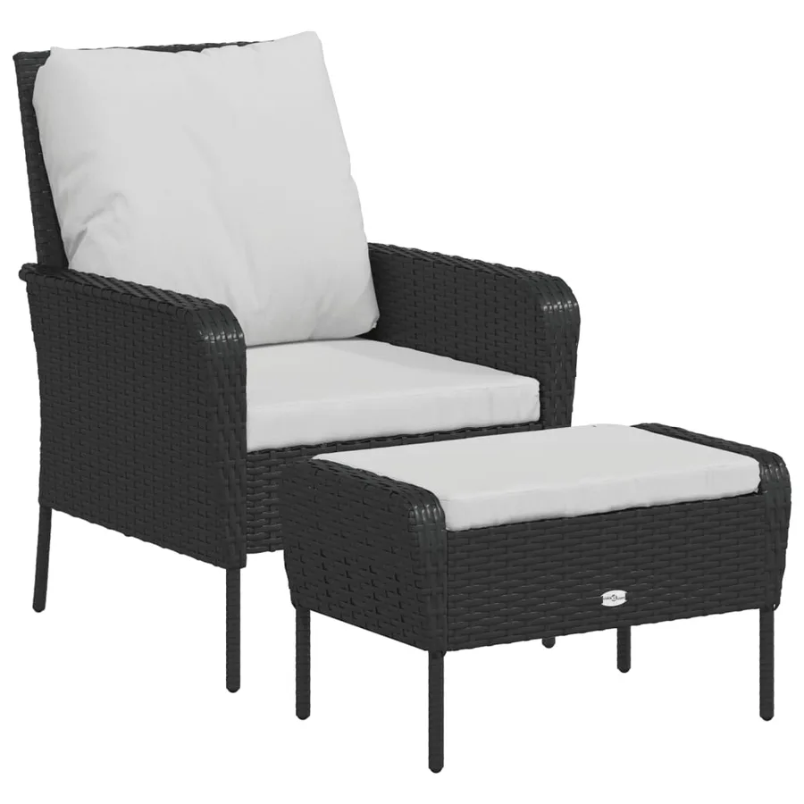 Chaise de jardin avec tabouret noir résine tressée - 2