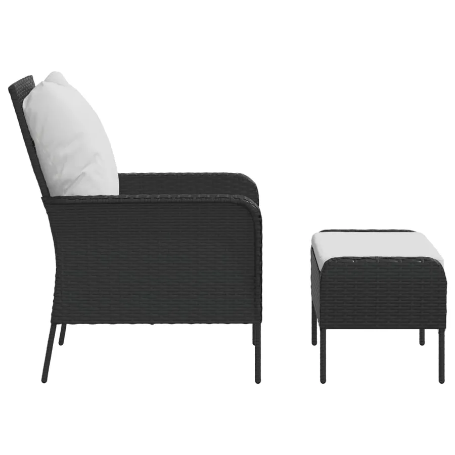 Chaise de jardin avec tabouret noir résine tressée - 4