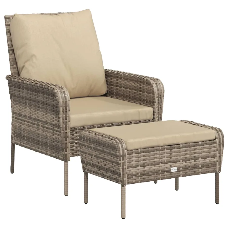 Chaise de jardin avec tabouret marron clair résine tressée - 2