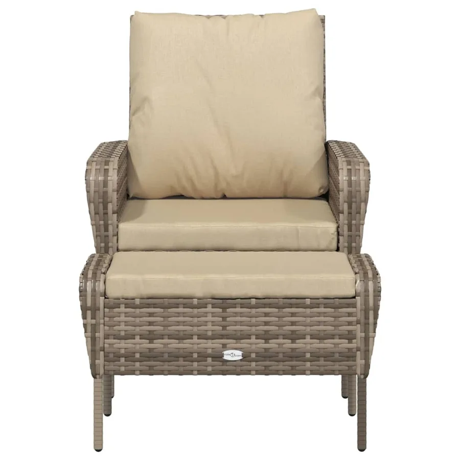Chaise de jardin avec tabouret marron clair résine tressée - 3