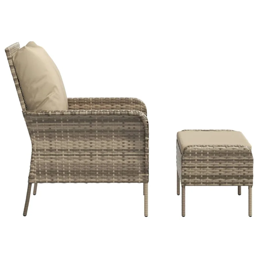 Chaise de jardin avec tabouret marron clair résine tressée - 4