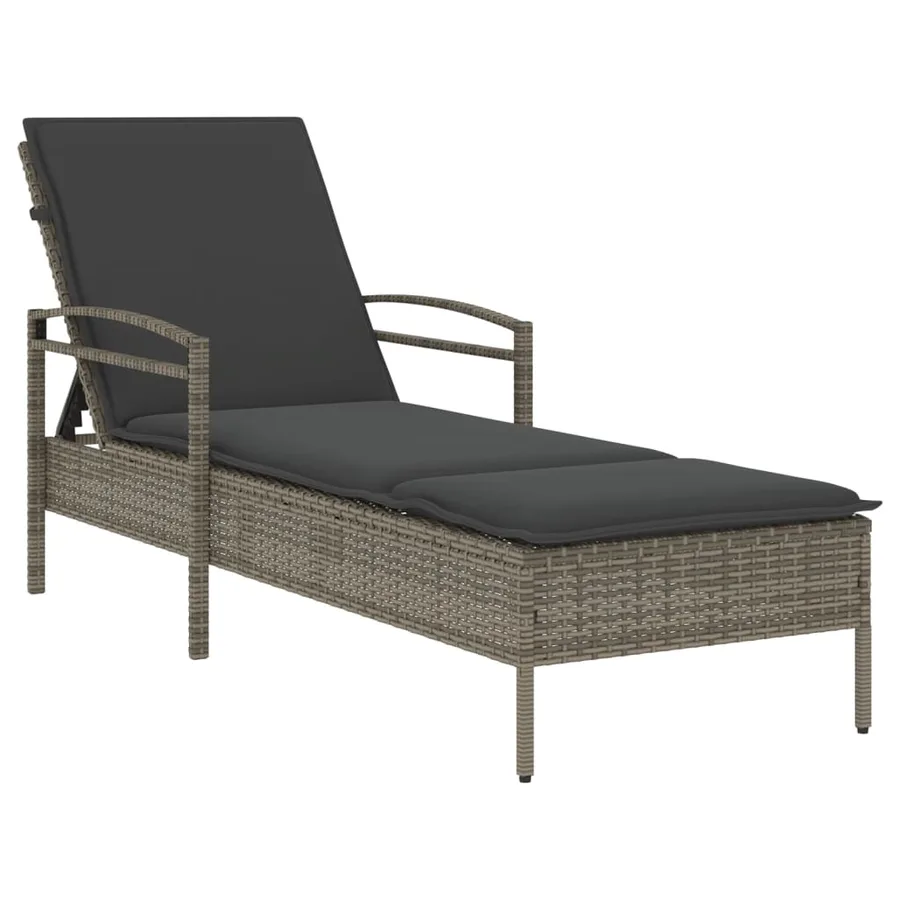 Chaise longue avec coussin gris 63x200x81 cm résine tressée - 2