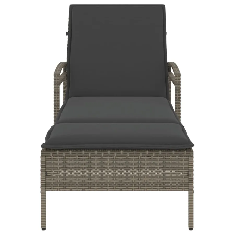 Chaise longue avec coussin gris 63x200x81 cm résine tressée - 4