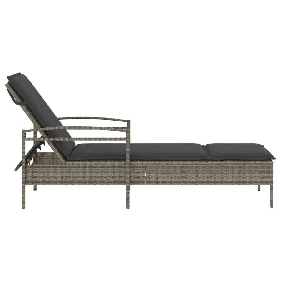 Chaise longue avec coussin gris 63x200x81 cm résine tressée - 5