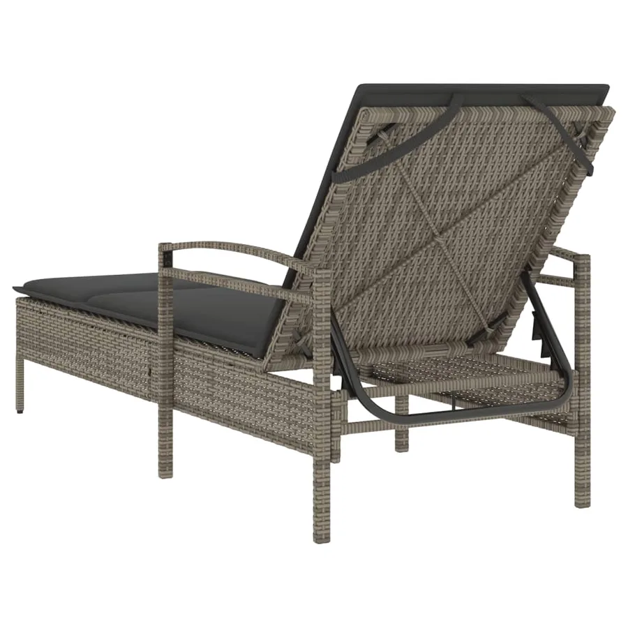 Chaise longue avec coussin gris 63x200x81 cm résine tressée - 6