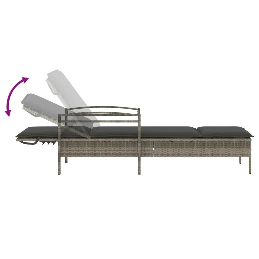Chaise longue avec coussin gris 63x200x81 cm résine tressée - 7
