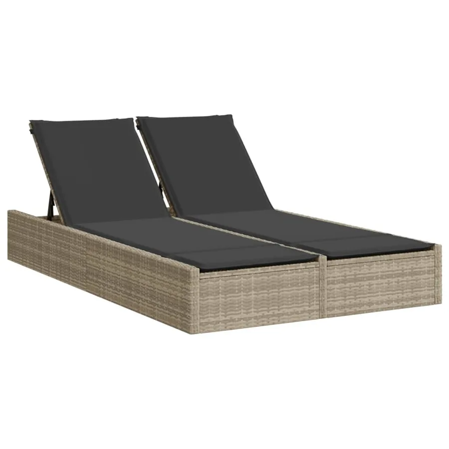 Chaise longue double avec coussins gris clair résine tressée - 2