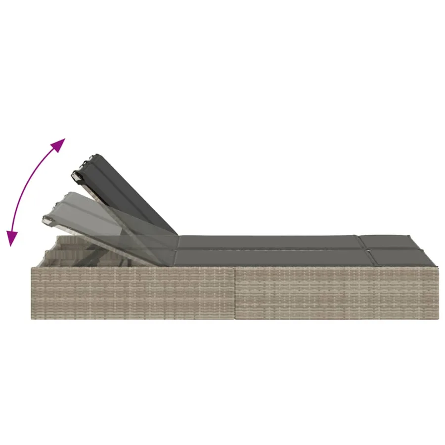 Chaise longue double avec coussins gris clair résine tressée - 6