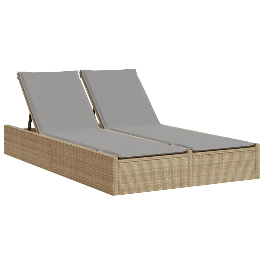 Chaise longue double avec coussins beige résine tressée - 2