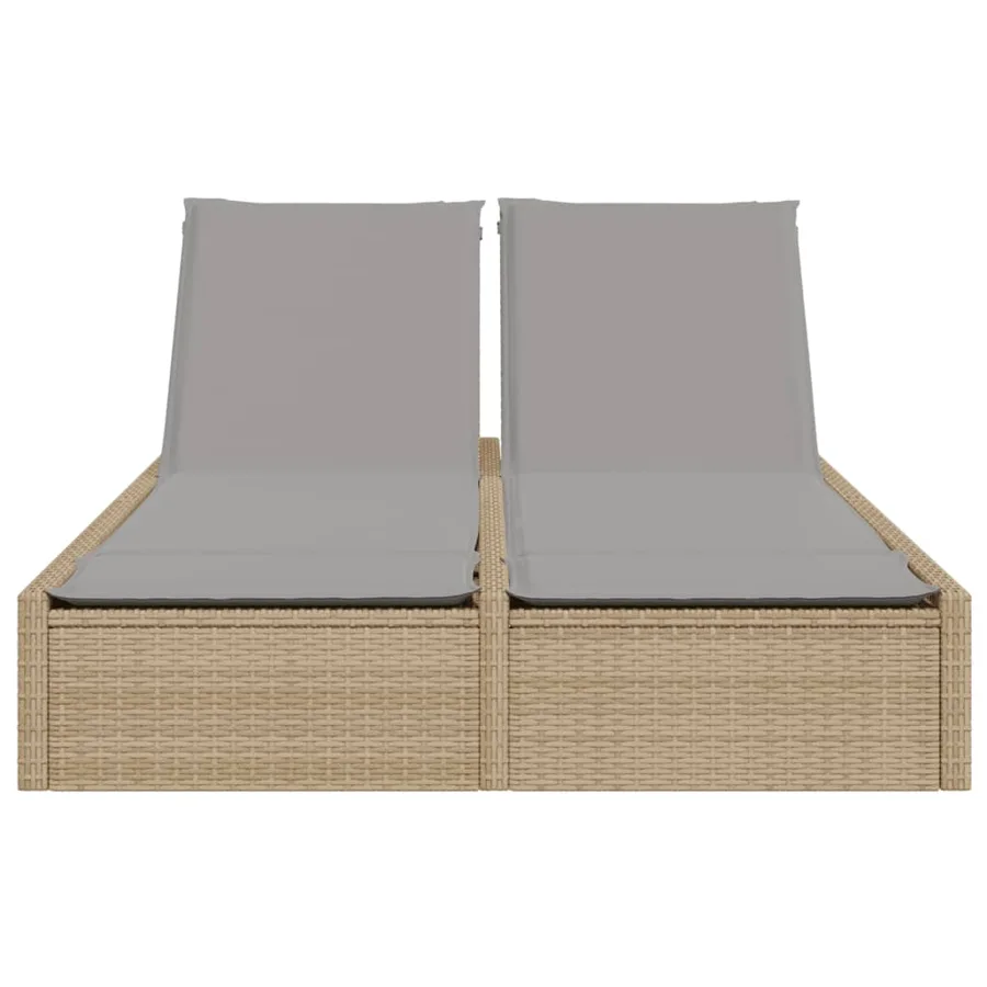 Chaise longue double avec coussins beige résine tressée - 3