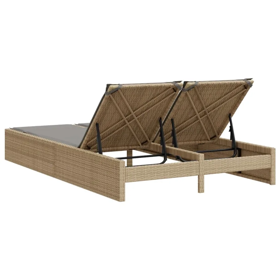 Chaise longue double avec coussins beige résine tressée - 5