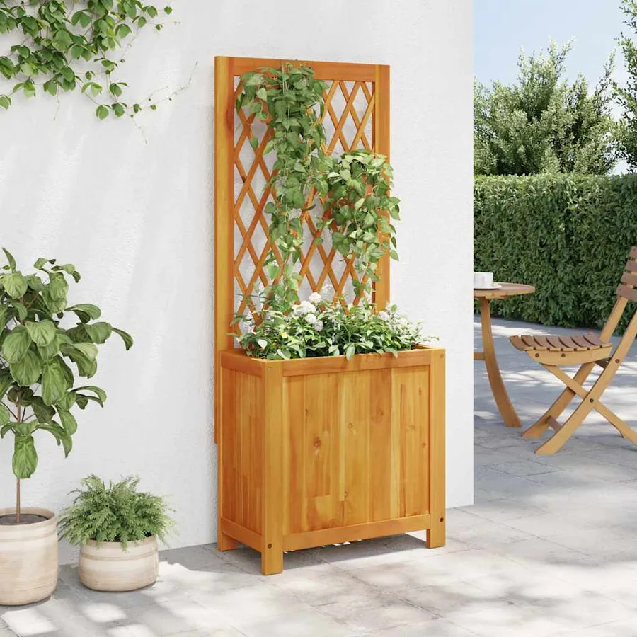 Jardinière avec treillis 55x29,5x132 cm bois massif d'acacia - 3