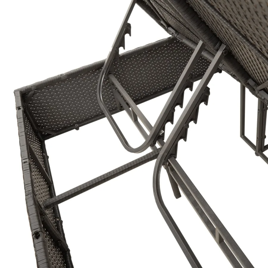 Chaise longue double avec toit et rideaux noir résine tressée - 8