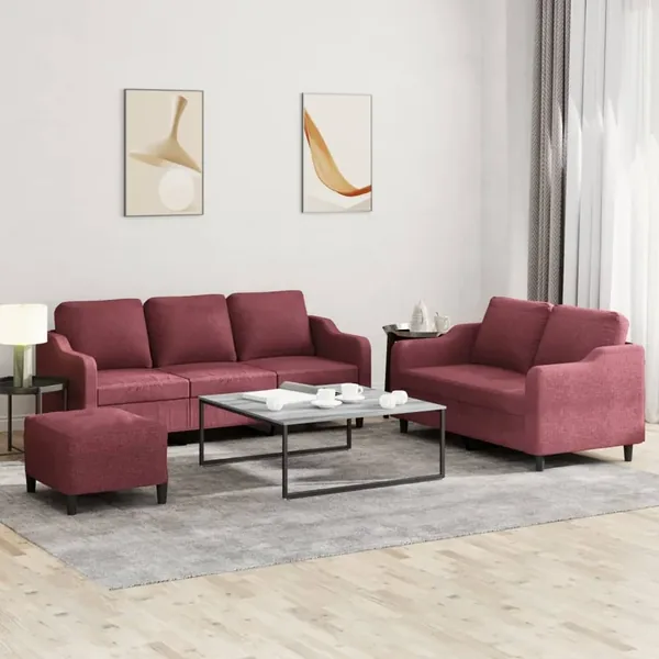 Ensemble de canapés 3 pcs avec coussins Rouge bordeaux Tissu