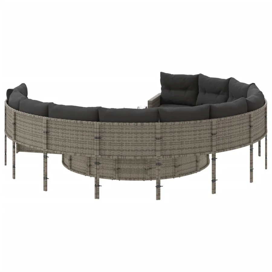 Canapé de jardin avec table coussins rond gris résine tressée - 6