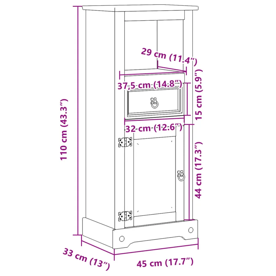 Armoire de salle de bain Corona 45x33x110 cm bois de pin massif - 10