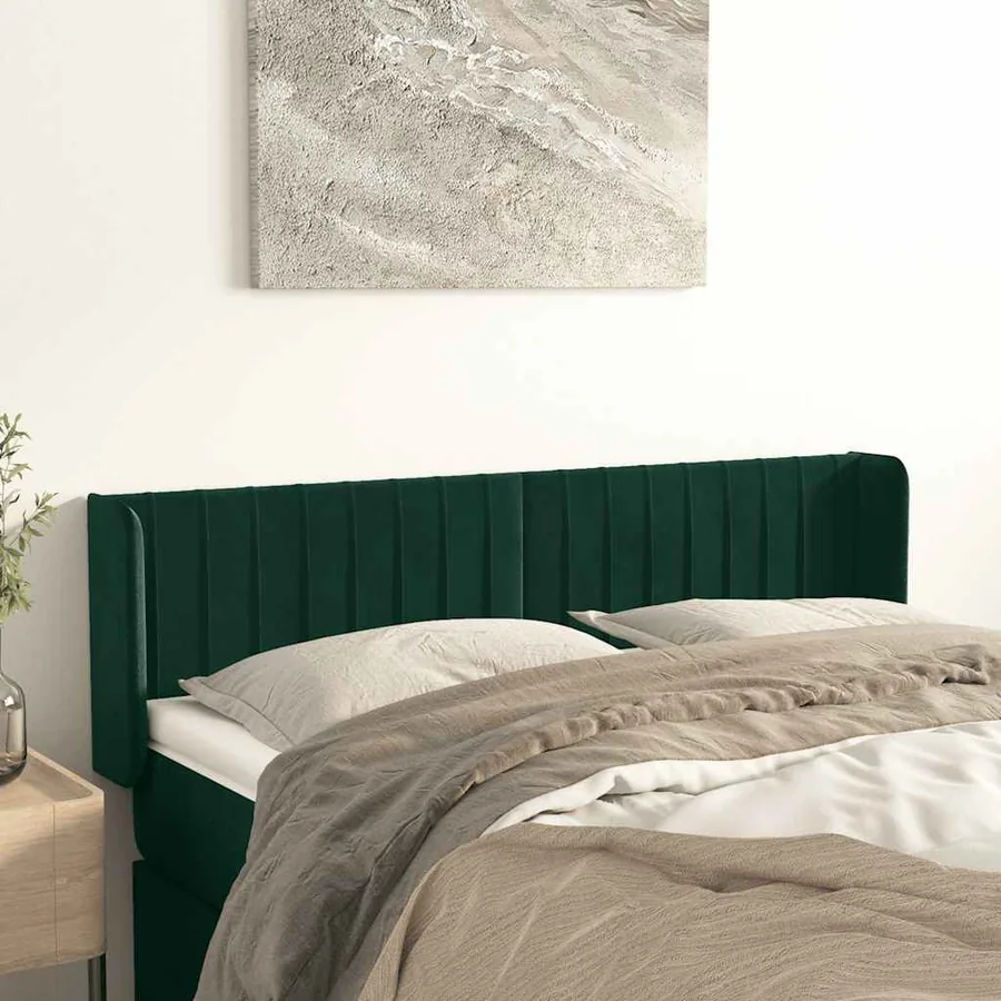 Tête de lit avec oreilles Vert foncé 147x16x78/88 cm Velours