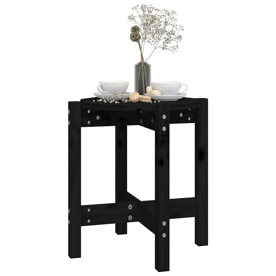 Table basse Noir Ø 42,5x45 cm Bois massif de pin - 4