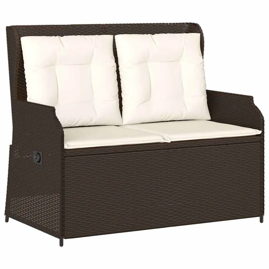 Banc inclinable de jardin avec coussins marron résine tressée - 2