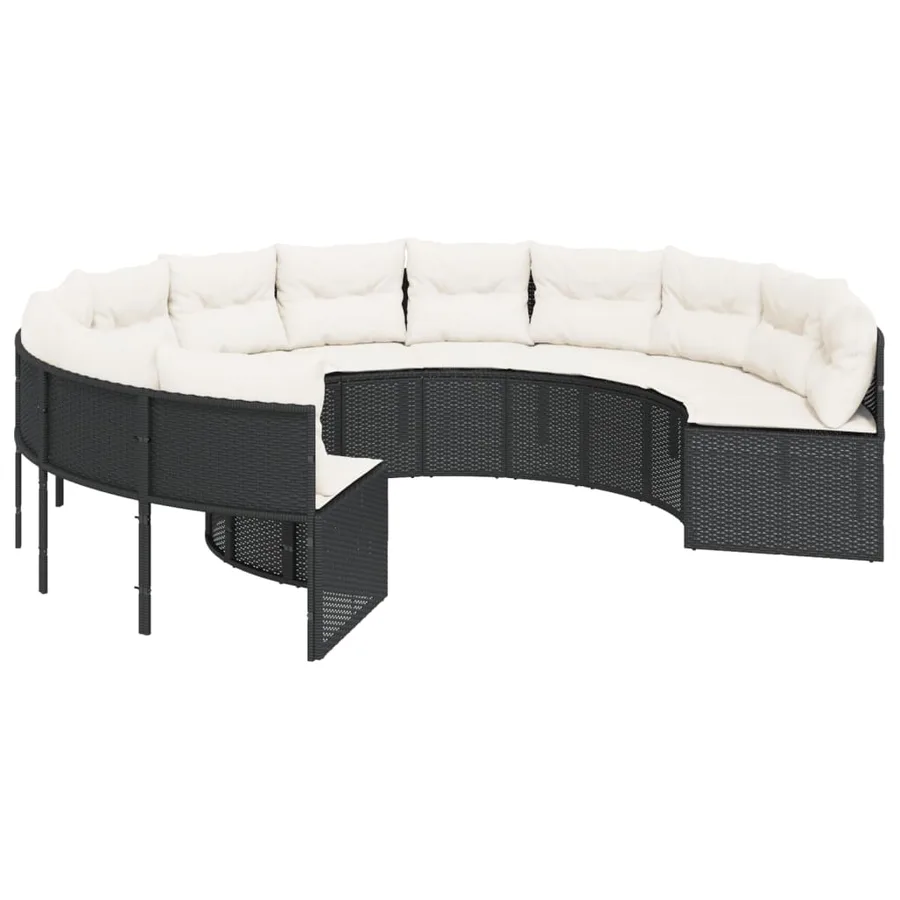 Canapé de jardin avec table coussins rond noir résine tressée - 5