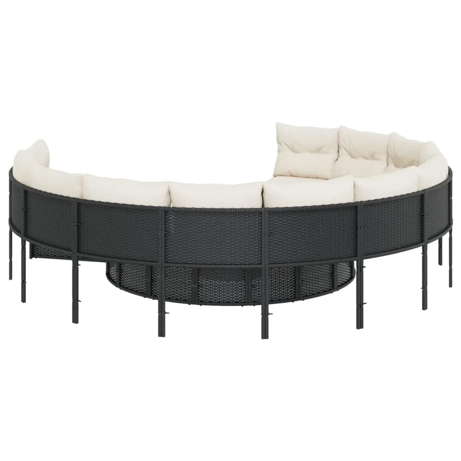 Canapé de jardin avec table coussins rond noir résine tressée - 7