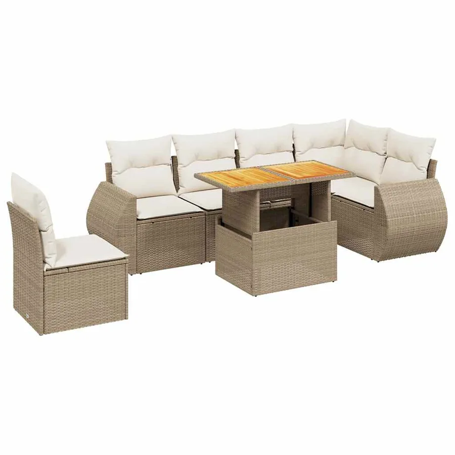 Salon de jardin avec coussins 7 pcs beige résine tressée - 2