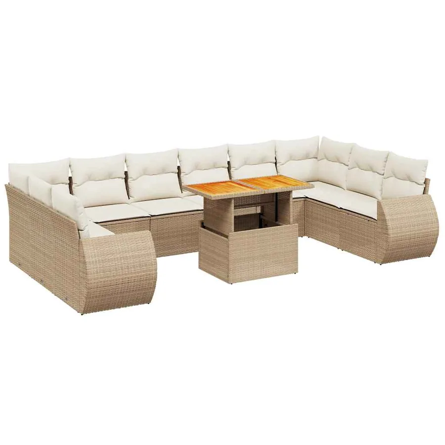 Salon de jardin 11 pcs avec coussins beige résine tressée - 2