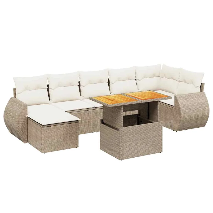 Salon de jardin avec coussins 8 pcs beige résine tressée - 2