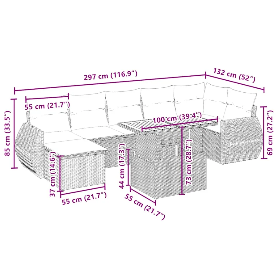 Salon de jardin avec coussins 8 pcs beige résine tressée - 3