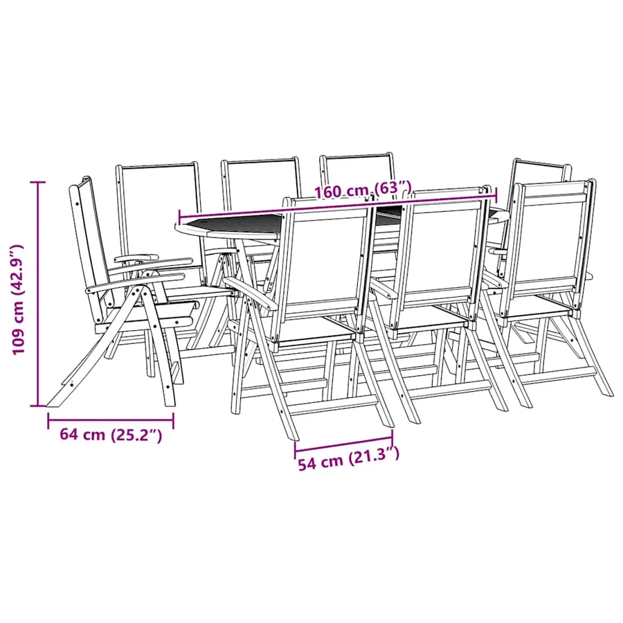 Ensemble à manger de jardin 9pcs bois d'acacia solide textilène - 13