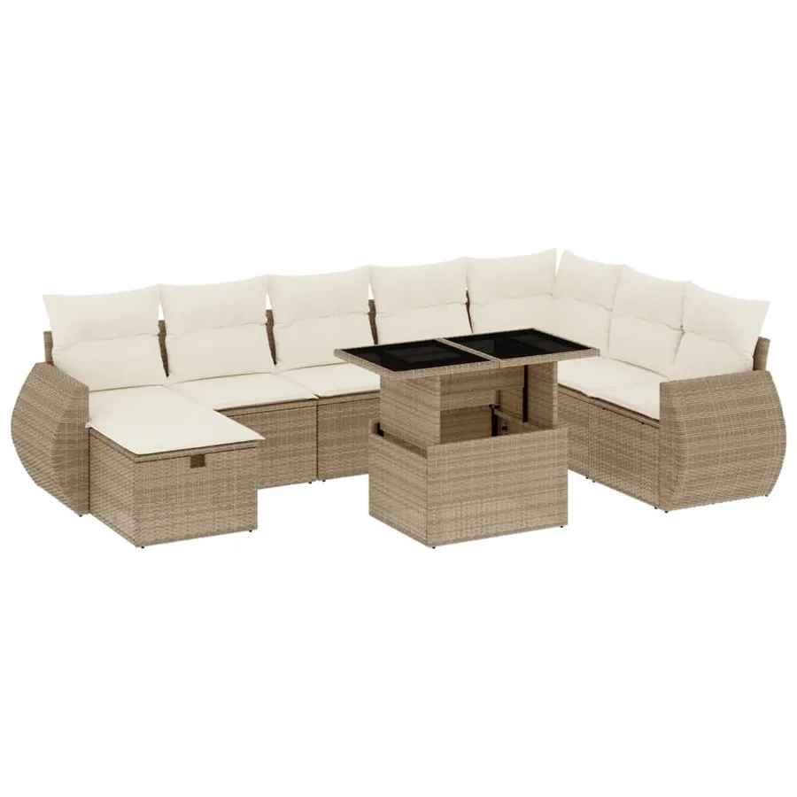 Salon de jardin avec coussins 9 pcs beige résine tressée - 2