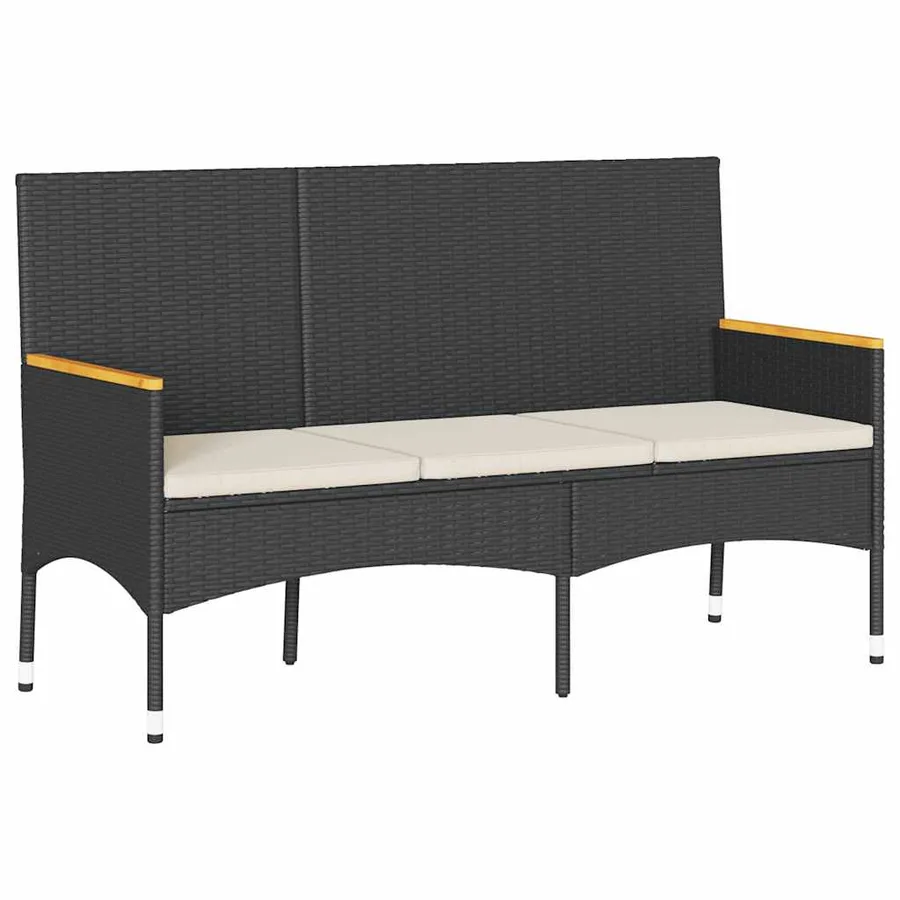 Banc de jardin à 3 places avec coussins noir résine tressée - 2