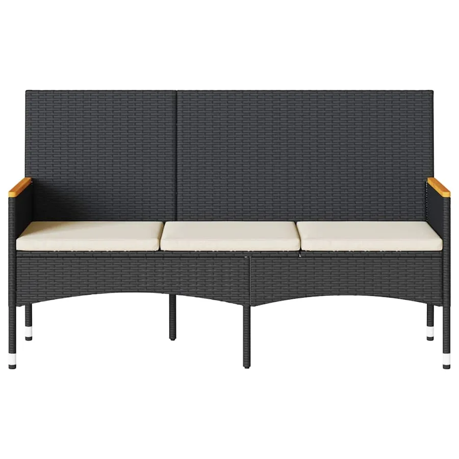 Banc de jardin à 3 places avec coussins noir résine tressée - 4