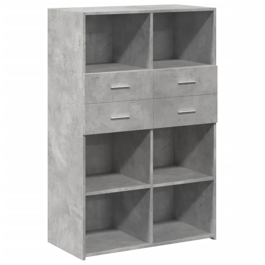 Buffet haut gris béton 80x42,5x124 cm bois d'ingénierie - 2