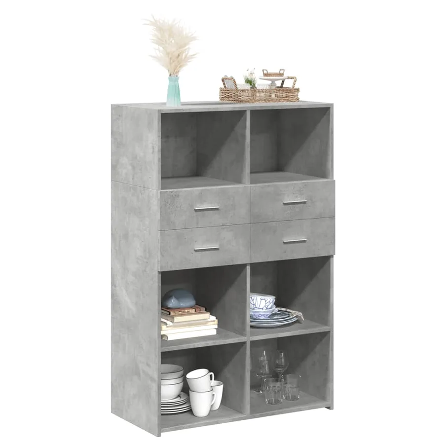 Buffet haut gris béton 80x42,5x124 cm bois d'ingénierie - 3