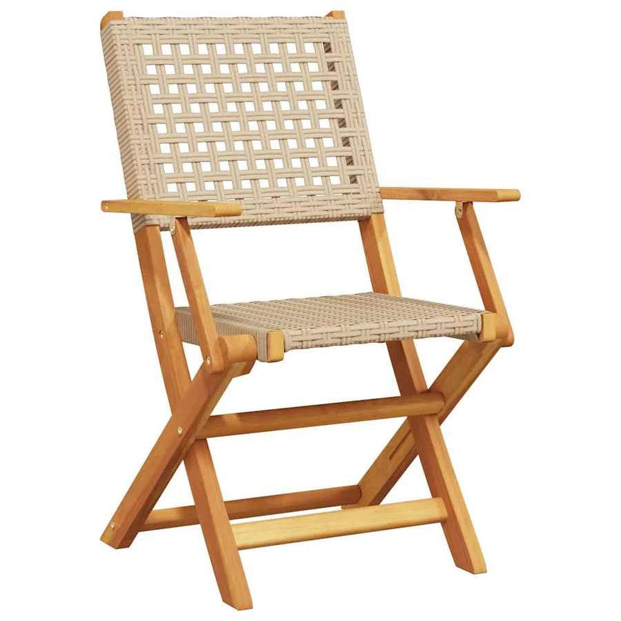 Chaises de jardin pliantes lot de 8 beige rotin et bois massif - 3