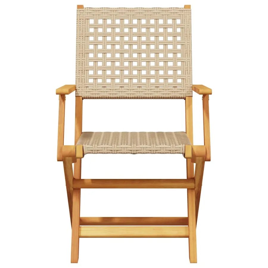 Chaises de jardin pliantes lot de 8 beige rotin et bois massif - 4