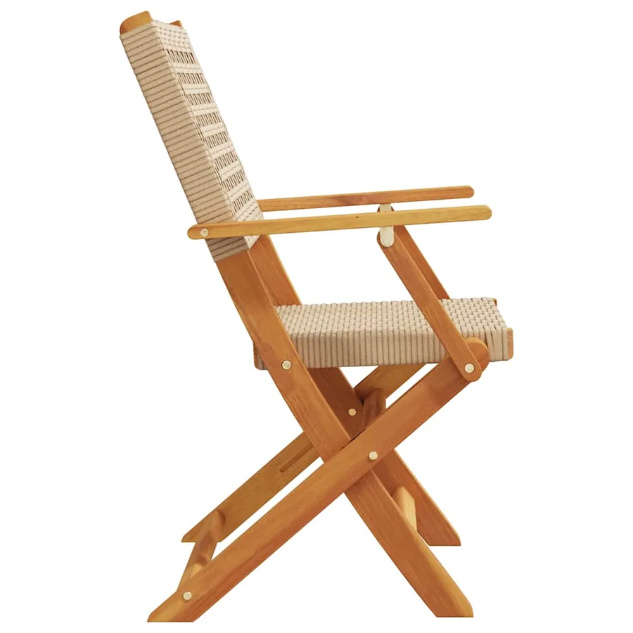 Chaises de jardin pliantes lot de 8 beige rotin et bois massif - 5