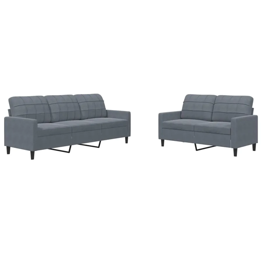 Ensemble de canapés 2 pcs avec coussins Gris foncé Velours - 2