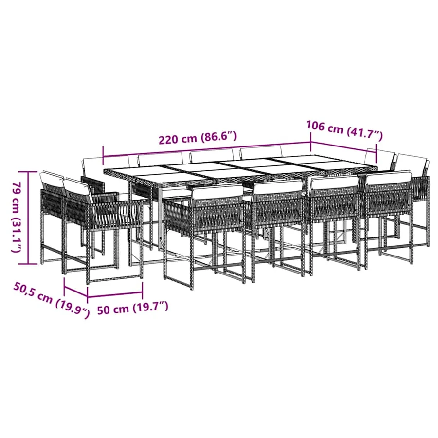 Ensemble à manger de jardin 13 pcs coussins noir résine tressée - 5