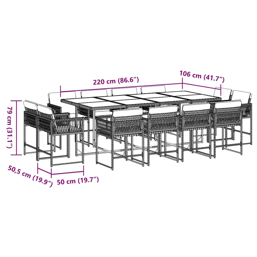 Ensemble à manger de jardin coussins 13 pcs gris résine tressée - 5